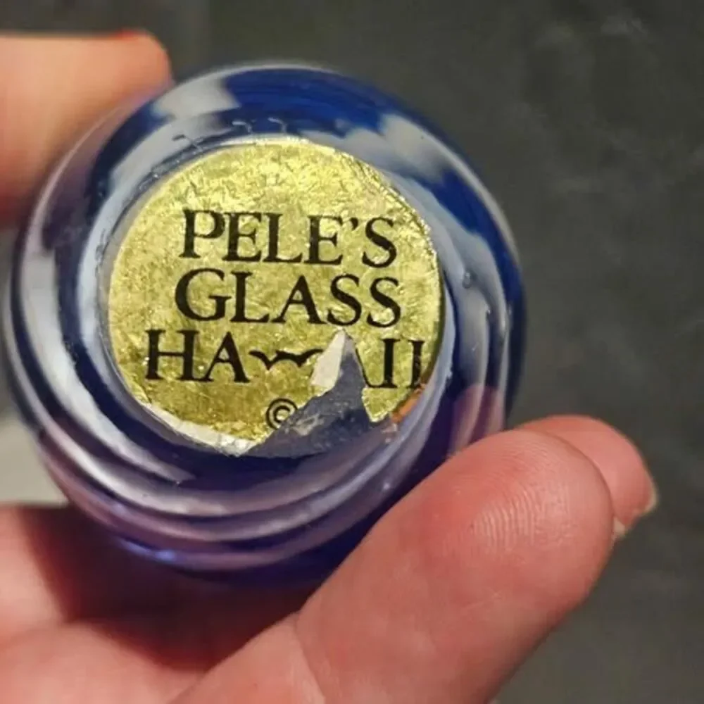 Pele's Hawaiian Glass Blue Swirl Paperweight